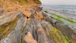 Amateur couple having fun on the beach