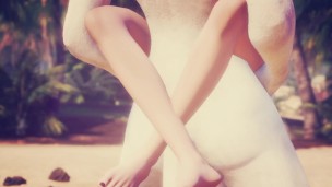 FURRY cat singsbians with Egyptian priestess Cleopatra on a wild beach