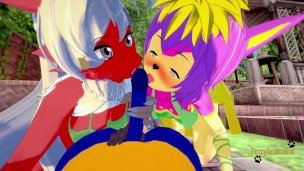 Pokemon Furry Hentai – Threesome Blaziken and Deerling suck Lucario's cock then he fucks them