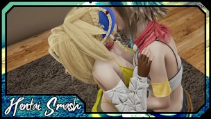 Yuna and Rikku make out before having lesbian sex on the bed – Final Fantasy X Hentai