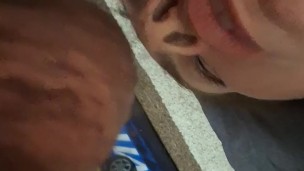 Horny wife masturbates, sucks and licks cock and balls.