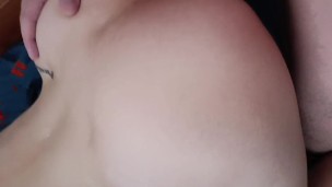 Blowjob without hands from a beauty, with cum on a juicy butt