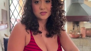 POV of CURVEY LATINA RIDING ON A DICK – brunette latina gagging blowjob